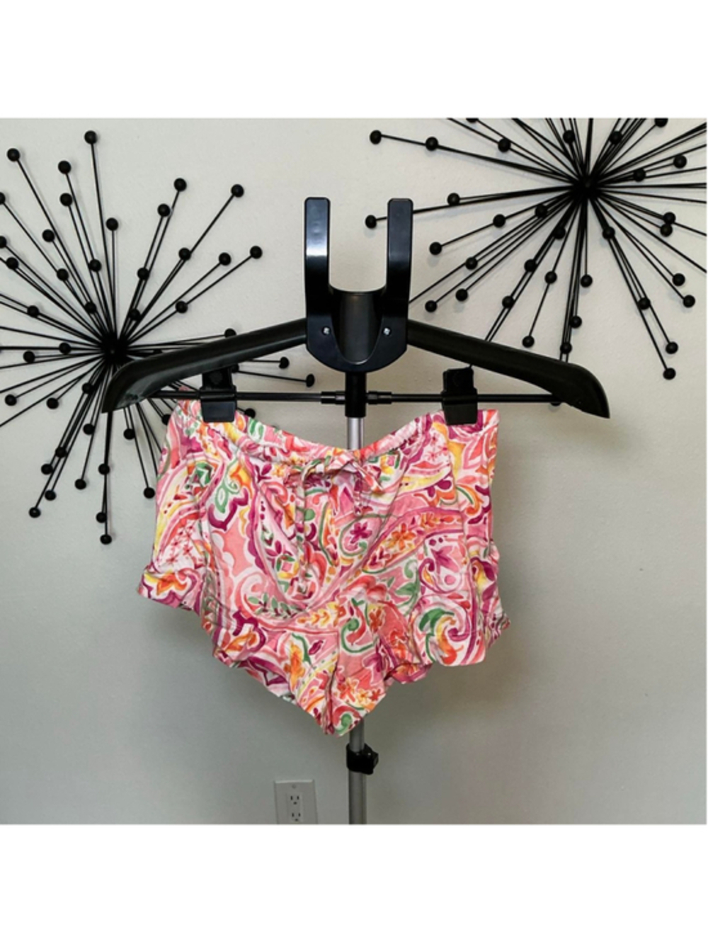 XS Pink Paisley Ruffle Shorts Boho Cottagecore Drawstring Waist